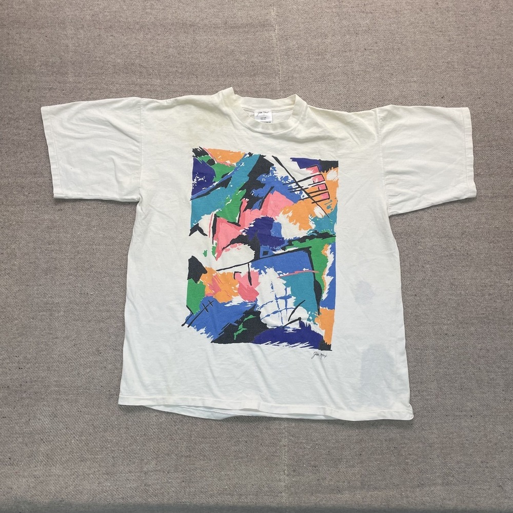 Vintage‎ GILDA Marx art shirt mens Large white 1990s single stitch abstract